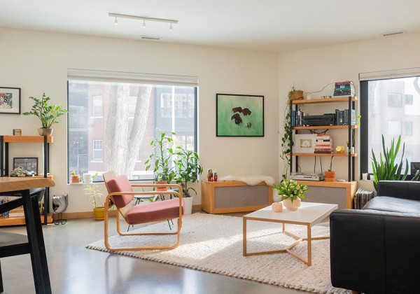 modern tables and chairs, youthful colorful room